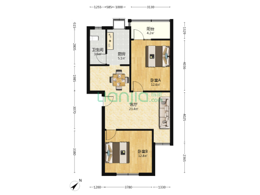 鹦鹉大道496号 2室1厅1卫 80平方