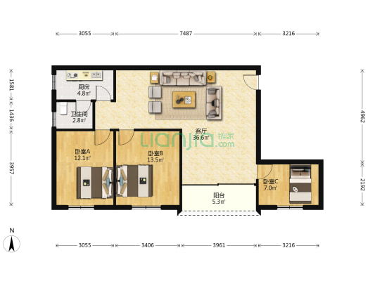 鸿基大楼 3室1厅1卫 97平方