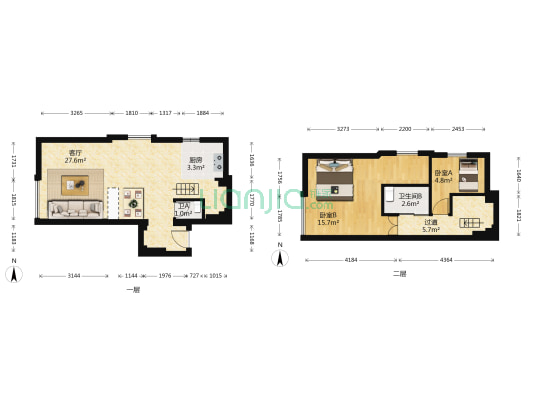 东方世贸广场 2室1厅2卫 49平方