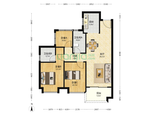 新城·金樾江南 3室1厅2卫 96平方