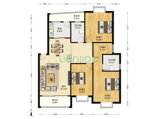 江上一品 3室1厅2卫 143平方