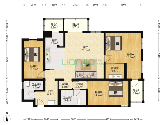 延静里中街3号院 3室1厅2卫 151平方