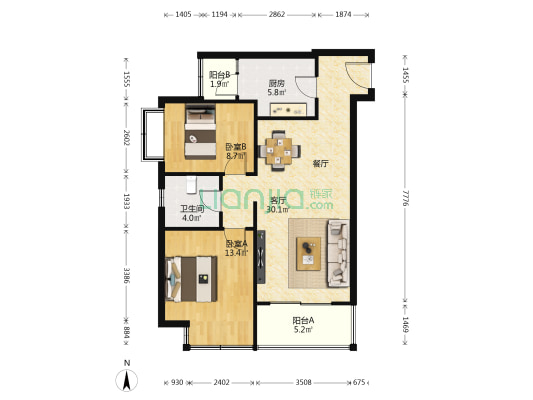 卓悦居一期 2室1厅1卫 94平方
