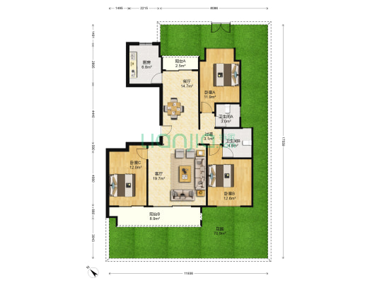 财信融创九阙府 3室2厅2卫 129平方