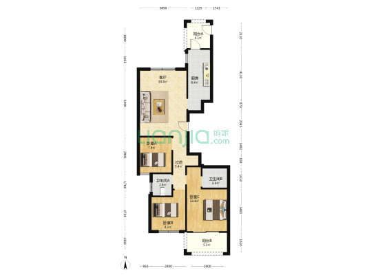 塘滨嘉苑 3室1厅2卫 113平方