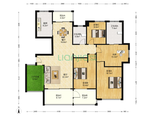 城邦花园西区 4室2厅2卫 161平方