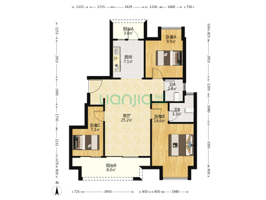 博翠山麓 3室1厅2卫 92平方