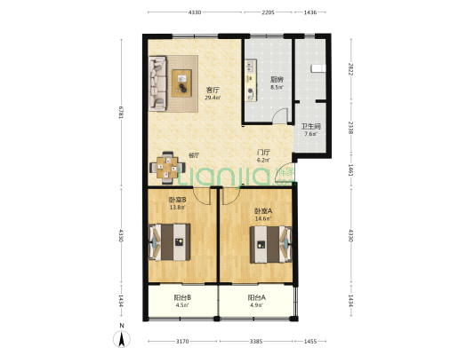 柳林温泉小区 2室1厅1卫 110平方