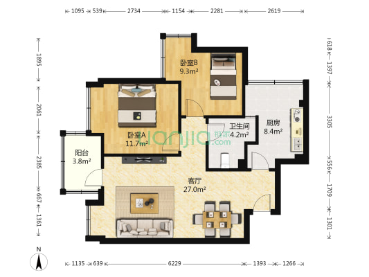 鱼凫阳光 2室1厅1卫 77平方