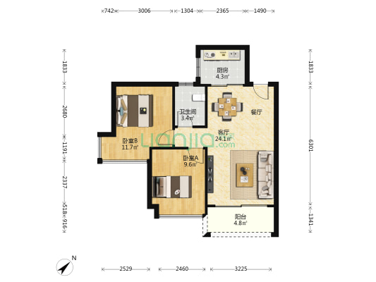 濠园雅居 2室1厅1卫 70平方