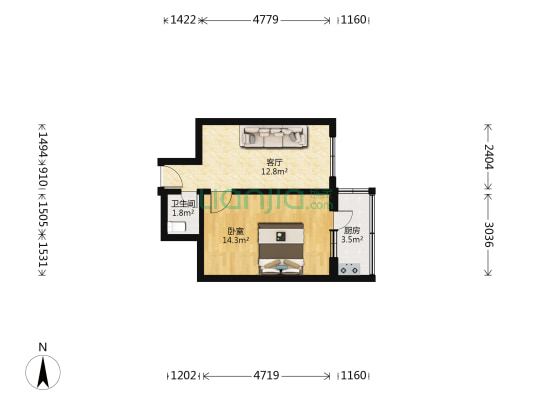 七棵树东大街小区 1室1厅1卫 41平方
