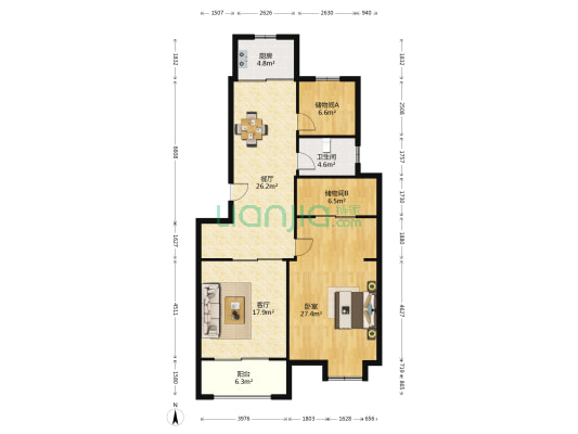 锦江冠城 1室2厅1卫 117平方