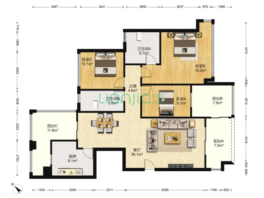 锦绣香江花园第8期 3室1厅2卫 139平方