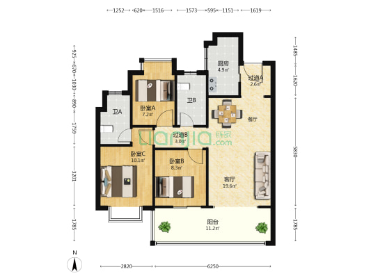 保利明玥半山 3室1厅2卫 92平方