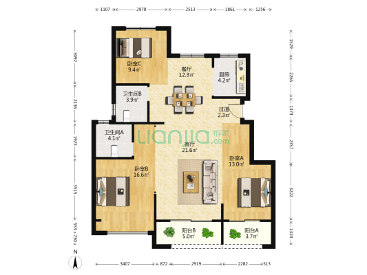 璀璨荣里 3室2厅2卫 116平方