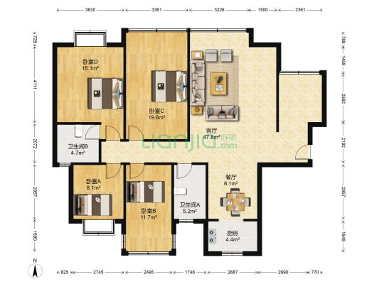 永隆米兰春天 4室2厅2卫 143平方