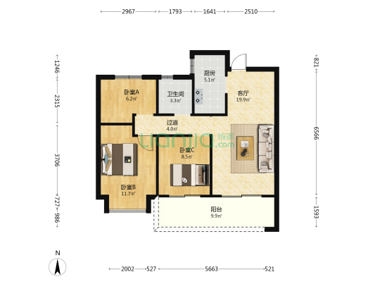 金茂国际新城 3室1厅1卫 89平方