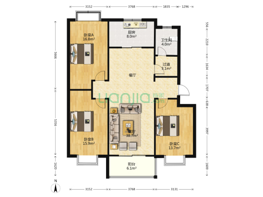 寿光一中花园 3室1厅1卫 130平方