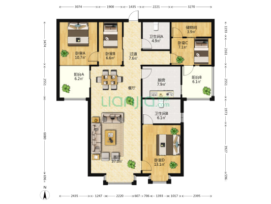 翠羽丹霞 4室1厅2卫 143平方