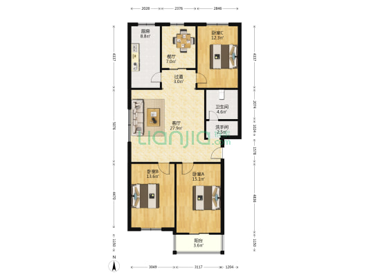 香宁家园B区 3室2厅2卫 127平方