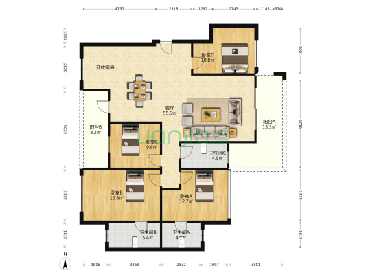 兴进漓江悦府 4室1厅3卫 145平方