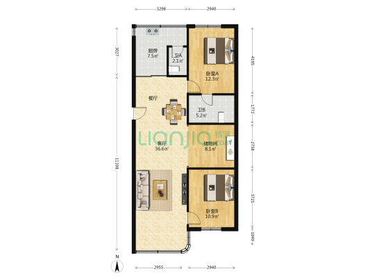 月桂二路17号 2室1厅2卫 94平方