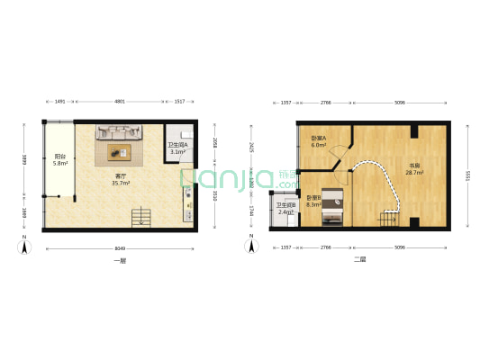 天城园林居 3室1厅2卫 90平方