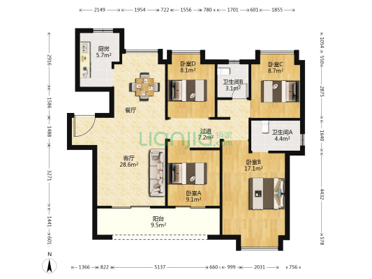 融创城二期C1地块 3室2厅2卫 118平方