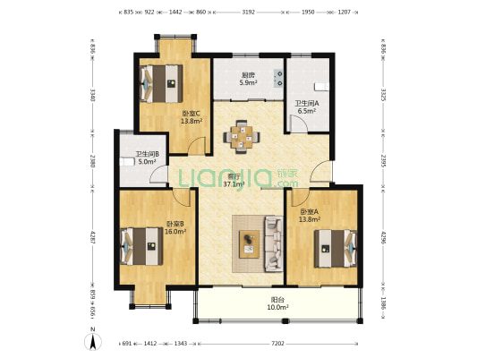 盛园 3室1厅2卫 120平方