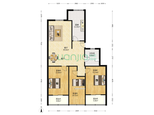 朝阳门小区 3室1厅1卫 113平方