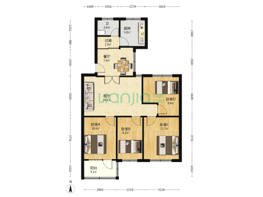 福光花园 4室2厅1卫 95平方