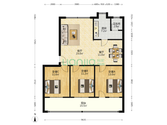 东升路74号 3室2厅1卫 103平方