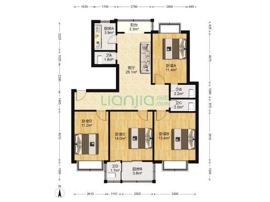 嘉丽苑 4室1厅4卫 112平方