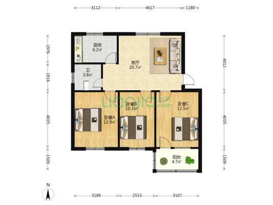 房管局住宅楼1 3室1厅1卫 84平方