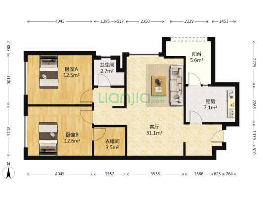 万科海悦汇城东区 2室1厅1卫 60平方