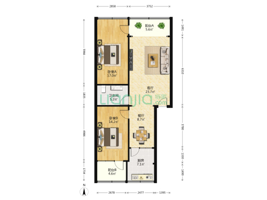 西园小区 2室2厅1卫 108平方