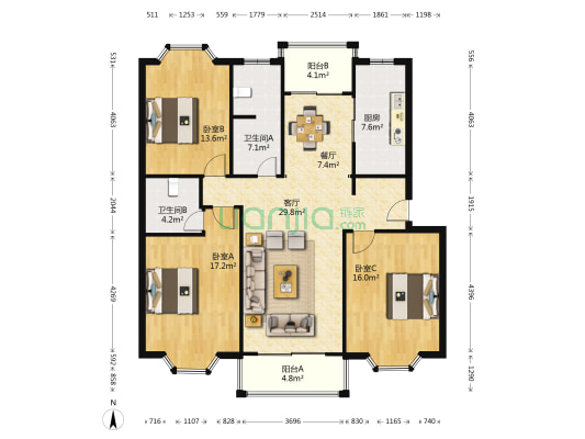 半岛豪门(公寓) 3室2厅2卫 126平方