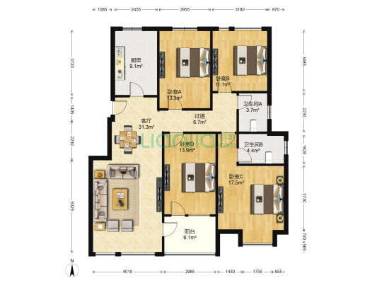 智汇苑 4室1厅2卫 118平方
