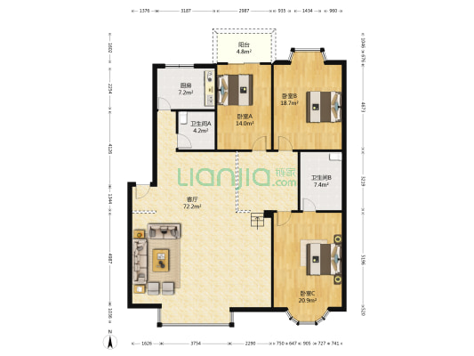 现代雅阁园 3室1厅2卫 156平方