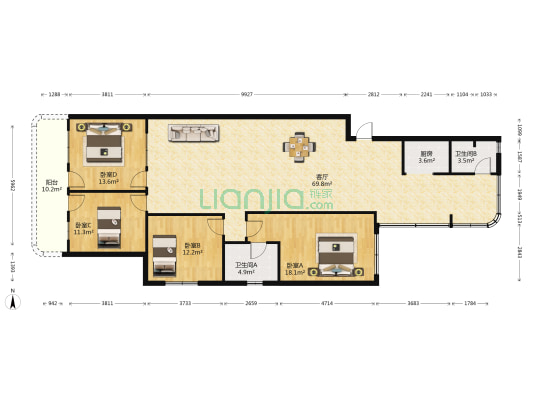 荔苑公寓楼 4室1厅2卫 180平方