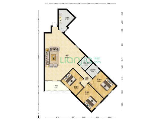 西湖花园 3室1厅2卫 142平方