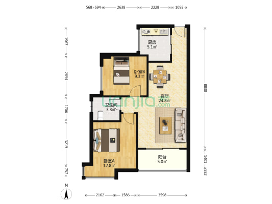 星语林阿普阿布 2室1厅1卫 67平方