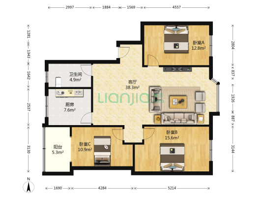 鼎虹嘉苑 3室1厅1卫 118平方