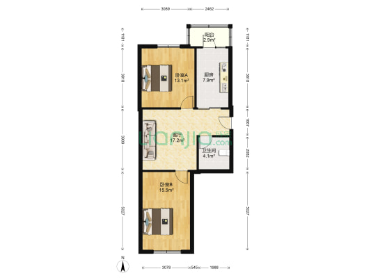 省检察院家属楼 2室1厅1卫 80平方