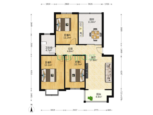 安居小区(榕江路) 3室1厅1卫 99平方