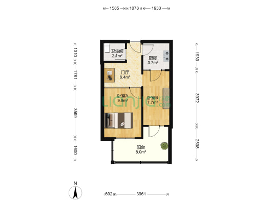 家园新城 2室0厅1卫 62平方