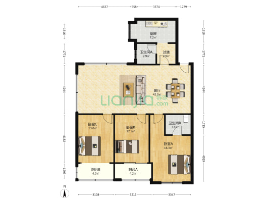 交警大楼宿舍 3室1厅2卫 122平方