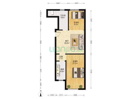朝阳锦园小区 2室1厅1卫 85平方