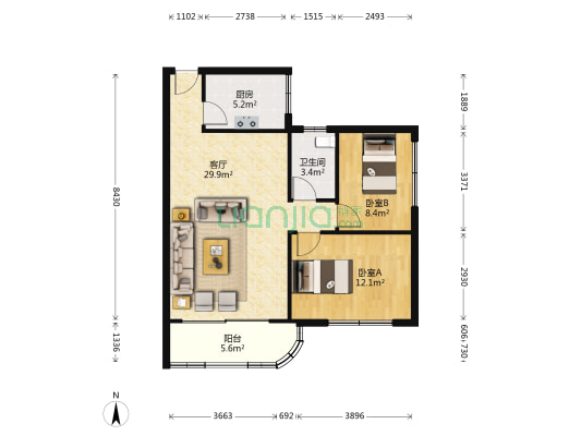 安通花园 2室1厅1卫 74平方
