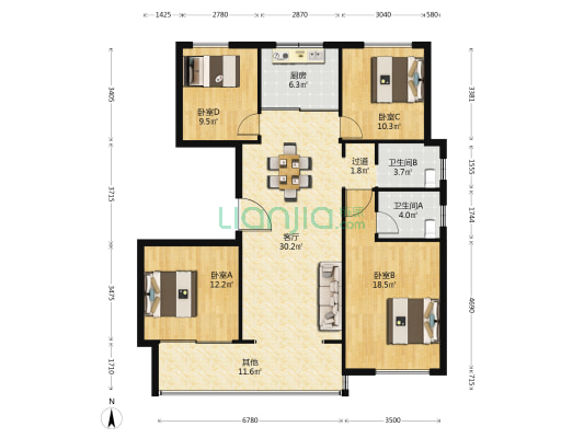 御景新城 4室1厅2卫 133平方